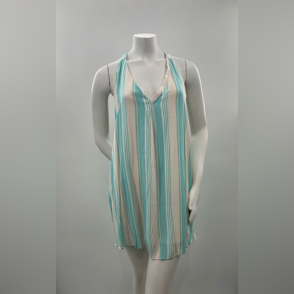 3For$20 Turquoise & Cream Striped Halter Swim Cover-Up size: M